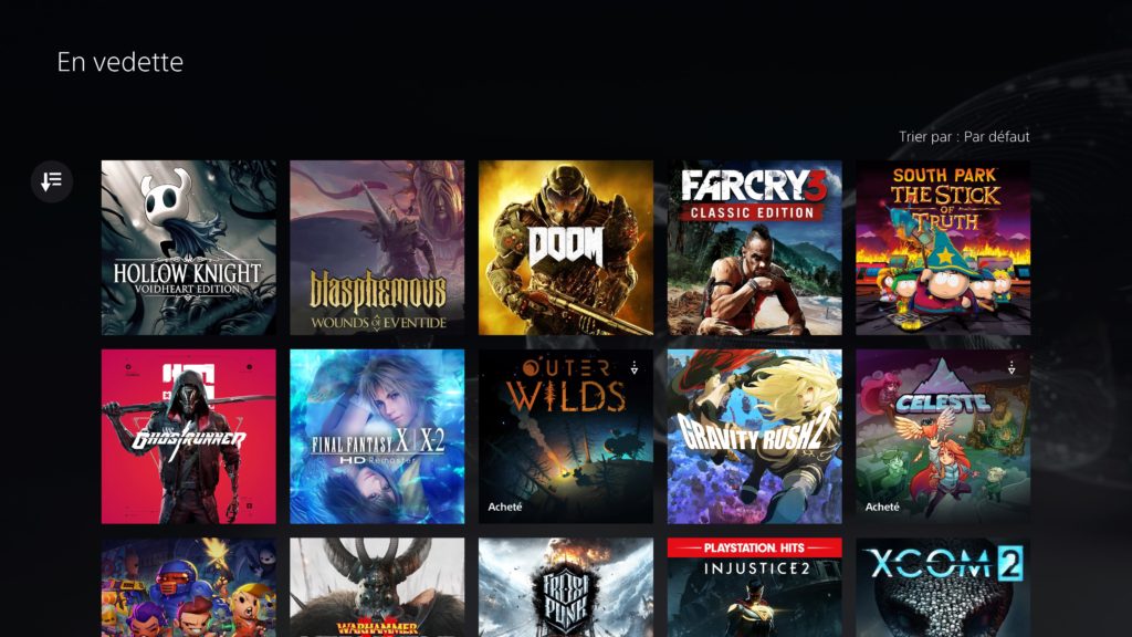 jeux vedettes PS+ premium extra menu PS5